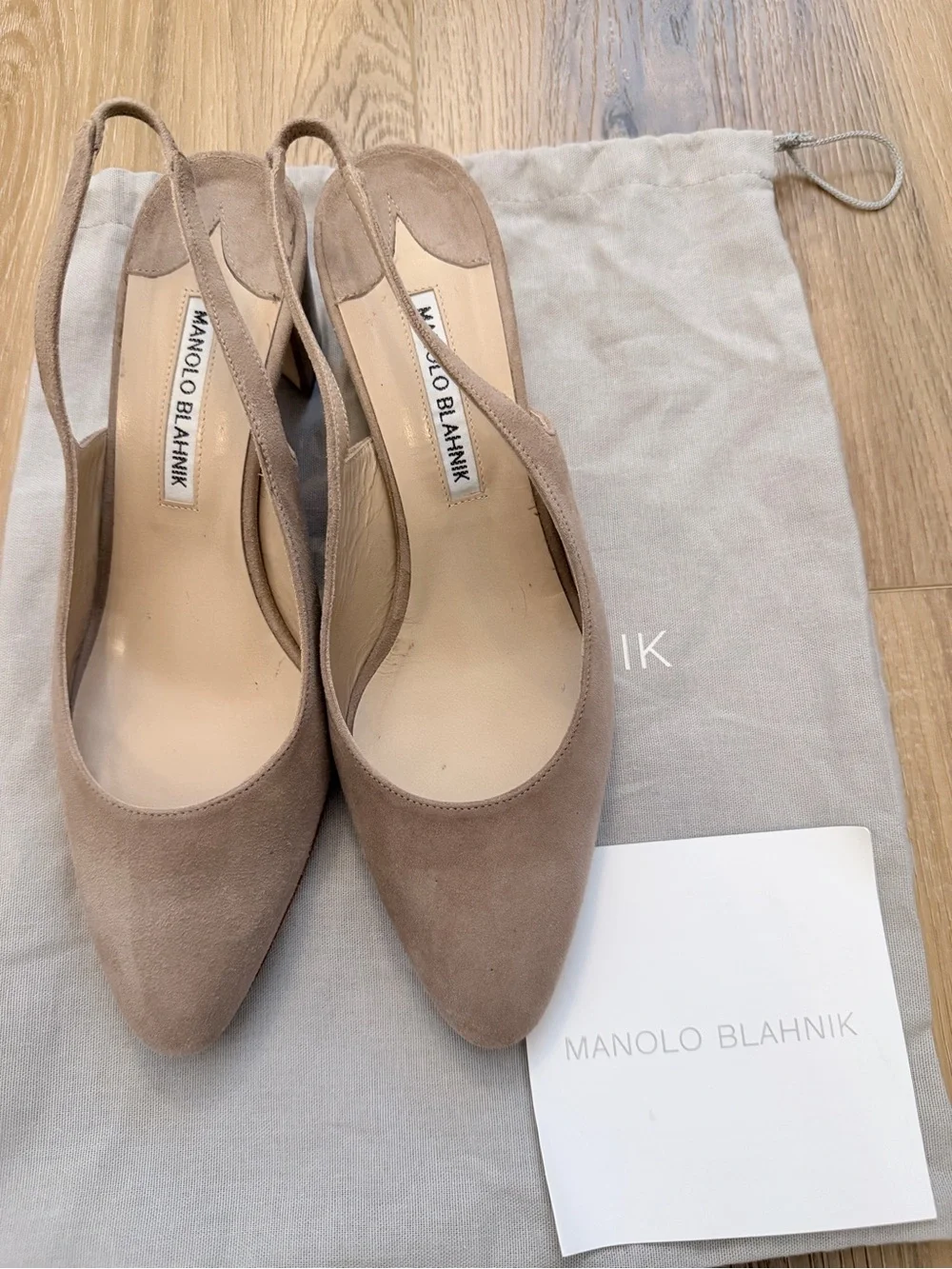 Manolo Blahnik Beige Suede Slingback Pumps